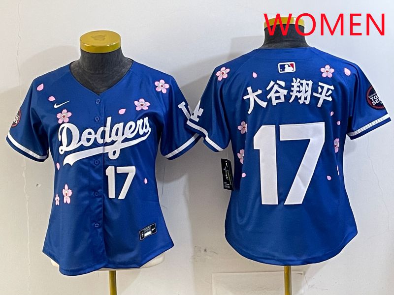 Women Los Angeles Dodgers 17 Ohtani Blue Sakura Edition 2025 Nike MLB Jersey style 17